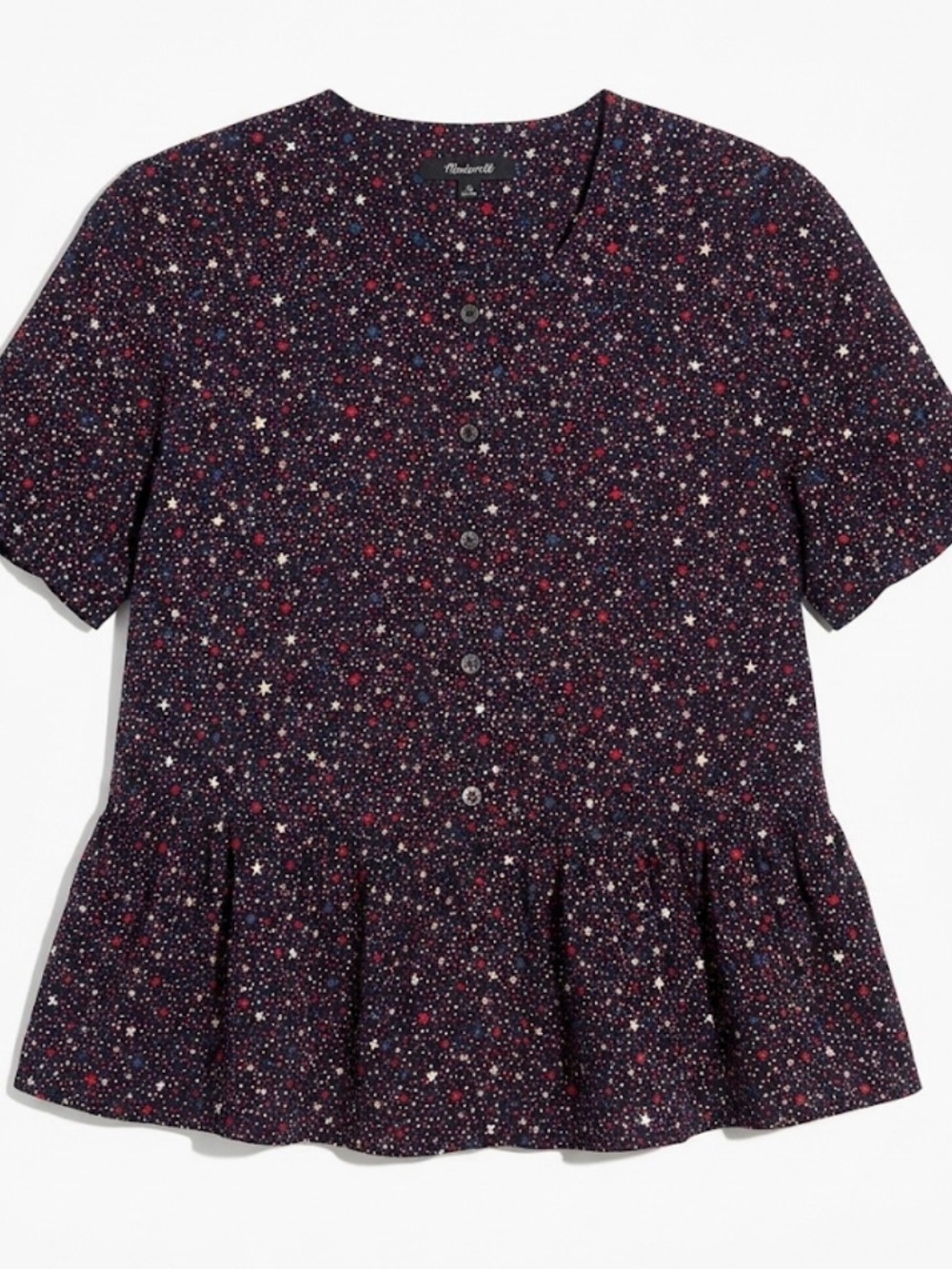Madewell Navy Star Print Peplum Button-Front Top